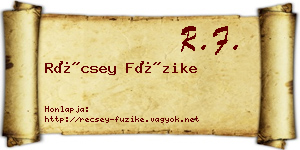 Récsey Füzike névjegykártya